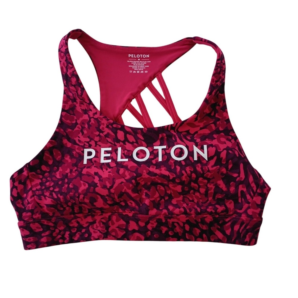 Peloton Pink Black Abstract Print Strappy Racerback Sports Bra Medium Support M